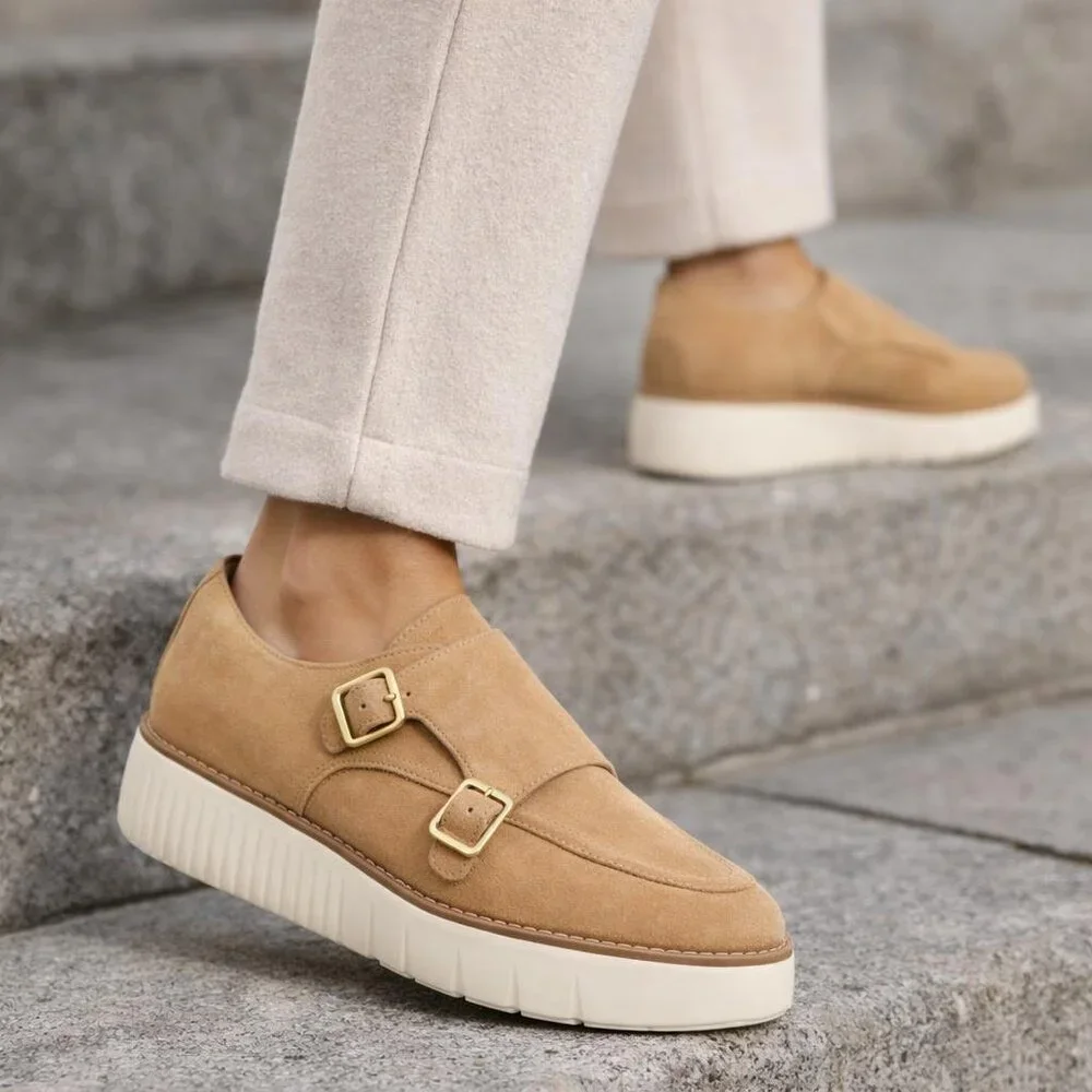 New COLE HAAN Platform Women Suede Grand City Platform Monk Strap Shoes Size 7.5